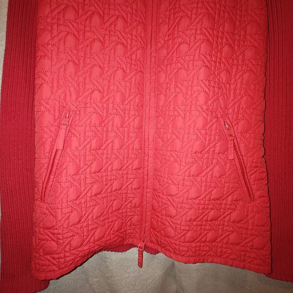Harve Benard Red Quilted Zip-Up Jacket Mock Neck Sweater Size Medium - Picture 4 of 8